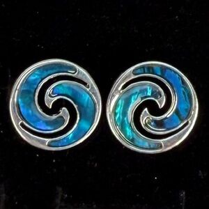 Vintage silvertone, green blue swirl pierced earrings